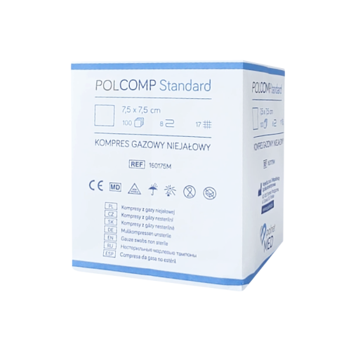POLCOMP Standard Kompresy gazowe 7,5x7,5 cm 100 szt. | REF: 160175M