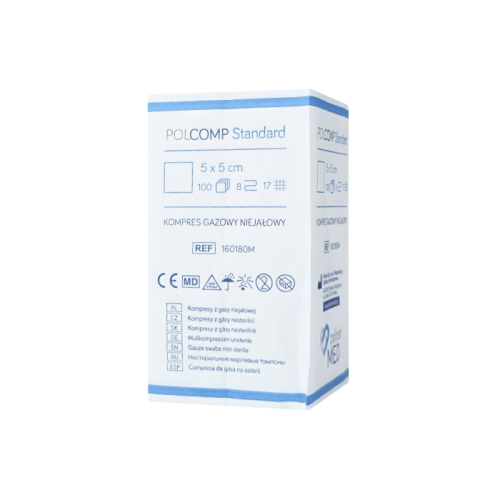 POLCOMP Standard Kompresy gazowe 5x5 cm 100 szt. | REF: 160180M