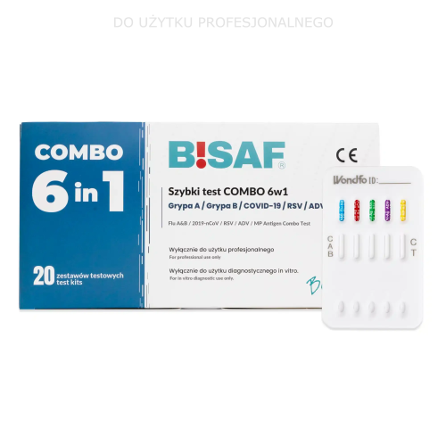 Test BISAF COMBO 6w1 | SARS-CoV-2 | Grypa A+B | RSV | Adenowirus | Mycoplasma | - 20 szt.