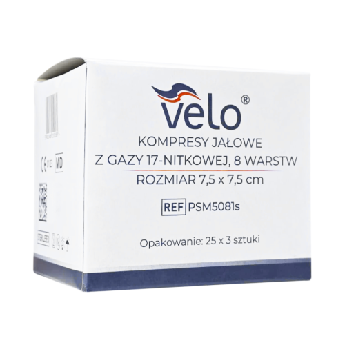 Velo Kompresy gazowe jałowe 7,5x7,5 cm A'3 17N 8W POLMIL - 25 blistrów | REF: PSM5081s
