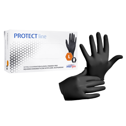 Rękawiczki nitrylowe INTERGOS PROTECT line rozm. L - 100 szt. CZARNE BEZPUDROWE