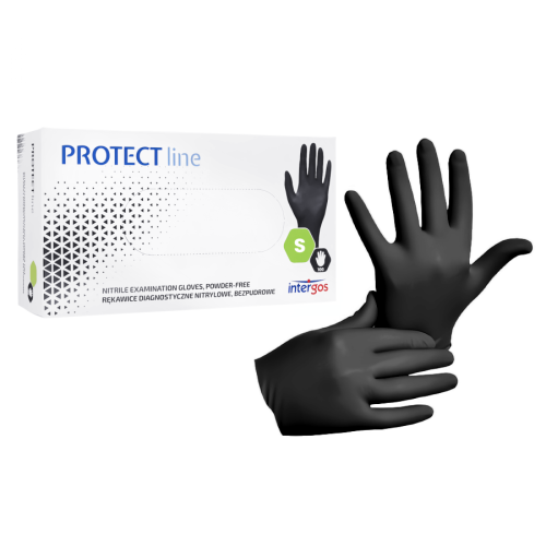 Rękawiczki nitrylowe INTERGOS PROTECT line rozm. S - 100 szt. CZARNE BEZPUDROWE