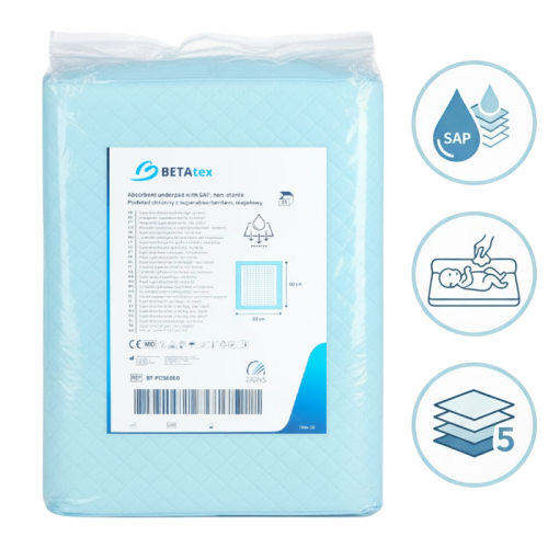 Podkłady chłonne z superabsorbentem 560ml Betatex ZARYS 60x60 cm 25 szt. | REF: BT-PCS6060