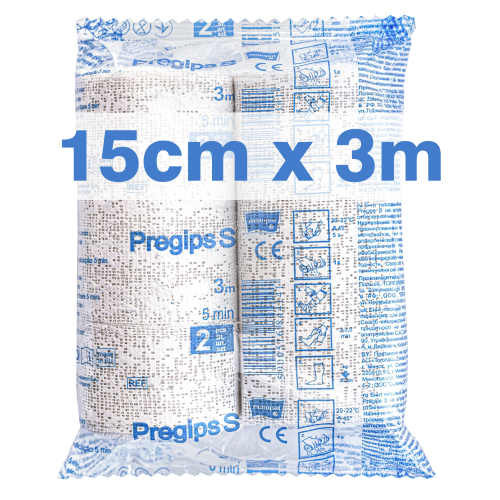 Pregips S Opaska gipsowa 15cm x 3m biała 5 min (2 szt.) - 1 op.