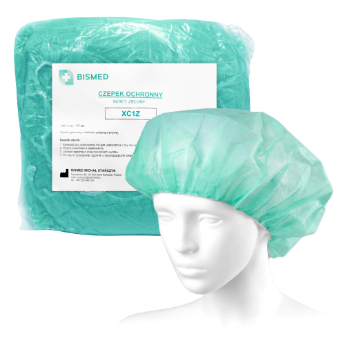 Czepek medyczny "beret" ochronny z włókniny ZIELONY BISMED - 100 szt. | REF: XC1Z
