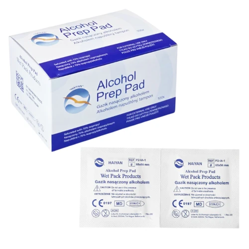 Gaziki nasączone 70% alkoholem 65x56 mm Alcohol Prep - 100 szt. | REF: P2-IA-1