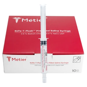 Métier Safe-T-Flush™ Strzykawka z roztworem chlorku sodu 0,9% (sól fizjologiczna - NaCl 0,9%) 10ml - 30 szt. | REF: PF1010
