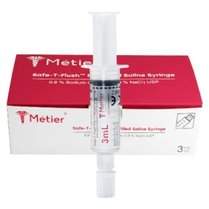 Métier Safe-T-Flush™ Strzykawka z roztworem chlorku sodu 0,9% (sól fizjologiczna - NaCl 0,9%) 3ml - 30 szt. | REF: PF0303