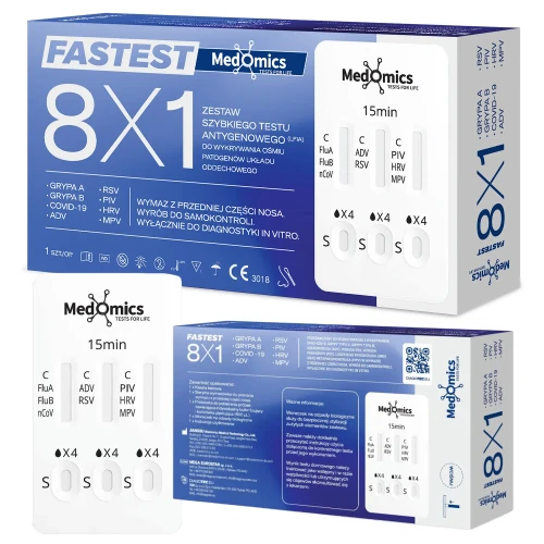 FASTEST Test 8w1 COMBO | Grypa A/B, Covid-19, ADV, RSV, PIV, HRV, MPV | - 1 szt. | REF: 123145-01-102