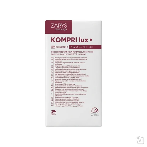 KOMPRI lux Kompresy z gazy 5x5 cm niejałowe 13N 8W - 100 szt. | REF: GS1305081-F
