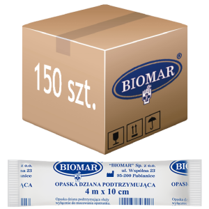 Opaska dziana podtrzymująca bandaż 10cm x 4m BIOMAR - 150 szt. (opakowanie zbiorcze)