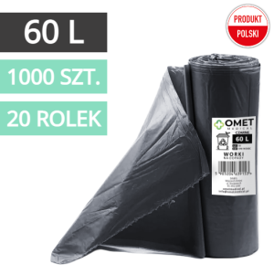 Worki na śmieci odpady 60L czarne OMET MEDICAL - 1000 szt. (20 rolek)