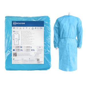 Fartuch ochronny jednorazowy włókninowy z mankietami 22G - XL niebieski MERCATOR - 10 szt. | REF: W267100150