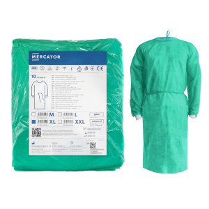 Fartuch ochronny jednorazowy włókninowy z mankietami 22G - XL zielony MERCATOR - 10 szt. | REF: W267200150